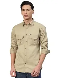 Majestic Man Men’s Washed Cotton Twill Casual Shirt -| with Dual Flap Pockets – Slim Fit | Full Sleeve | Casual Wear | Trendy & Comfortable
