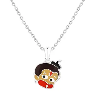 Mahi Rhodium Plated Meena Work Bal Hanuman Pendant for Kids (PS1101843R)