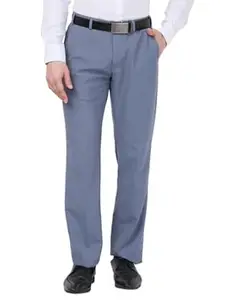 Park Avenue Men's Regular Fit Mid Rise Solid Pattern Poly Viscose Blend Flat Front Formal Trouser