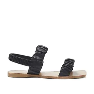 shoexpress Womens Open Toe Slide Sandals with Elastic Closure, Black, 7.5