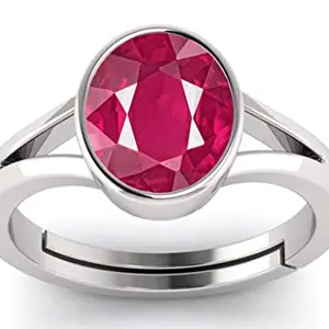 DINJEWEL 6.25 Ratti Certified Unheated Ruby Manik Gemstone Panchdhatu Silver Plated Ring for Women's and Men's (Lab - Approved)