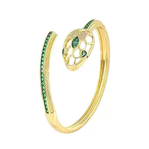 ZIVOM® Snake Serpent Green Cubic Zirconia 18K Gold Copper Bangle Kada Women