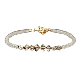 RRJEWELZ Rainbow Moonstone & Herkimer Diamond bracelet for men & women - 3-4.5mm Rondelle Faceted beads - 7 Inch with Gold plated clasp – Healing, Fashion, Gift, Spiritual, Yoga|LCBR_RR_08464