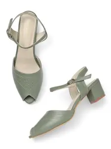 Marc Loire Women's Pointed Toe Block Heel Sandals for Office, Party and Formal Occasions with Adjustable Strap (Green I, UK Footwear Size System, Adult, Women, Numeric, Medium, 3)