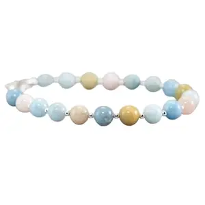 RRJEWELZ Morganite & Aquamarine bracelet for men & women - 8mm Round Smooth beads - 7 Inch with Silver plated clasp – Healing, Fashion, Gift, Spiritual, Yoga|LCBR_RR_08209