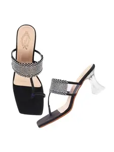Shoetopia Embellished Black Heels For Women & Girls