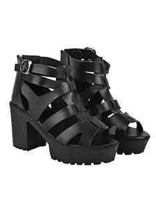 Shoetopia Smart Casual Black Block Heeled Sandal For Women