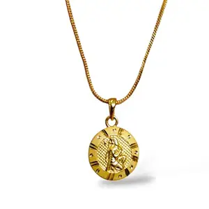 Gold-Plated HANUMAN Religious Round Medallion Pendant Necklace with Chain, 45 cm