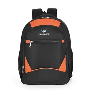 W FASHION Durable & Lightweight Laptop Backpack | Waterproof 40L Large Bag for Men & Women, Ideal for College, School, Office, Travel & Hiking (Black-Orange)