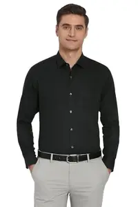 Peter England Men's Slim Fit Shirt (PISFWSLP392832_Black