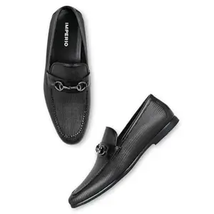 Regal Imperio Black Men Textuerd Leather Formal Slip Ons