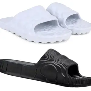 Pampy Angel Combo Pack of 2 Slipper/Flip Flops/Slides/Clogs/Sandals with Adjustable Back Strap for Men,(Diamond-White,Addi-M-Black),9 (UK/India)