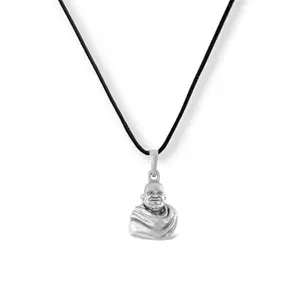 A AKSHAT SAPPHIRE Sterling Silver (92.5% purity) Neem Karoli Baba Pendant for Men & Women Pure Silver Spiritual Baba Neem Kaaroli Locket with Black Thread | Rakhi Gift for Sister or Brother