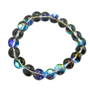RRJEWELZ Natural Angel Aura Quartz 10mm Round Shape Smooth Cut Beads 7.5 Inch Stretchable Bracelet For Men & Women. Unisex Bracelet For Healing, Meditation, Prosperity, Gift & Luck|STBR_RR_09868_7.5