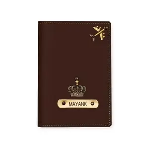 NAVYA ROYAL ART Personalised Name & Charm Leather Passport Cover Holder for Men & Women (Brown) | Birthday Gifts for Men