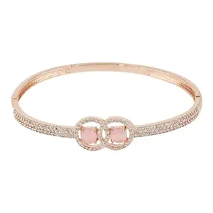 I Jewels Rose Gold Plated Cubic Zirconia American Diamond Classic Kada Bangle Bracelets For Women/Girls Jewellery (ADB192Pi)