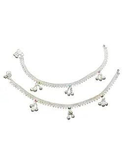 Indian Traditional White Metal Anklets Payal Pair for Women (0091)