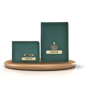 YOUR GIFT STUDIO Personalized Men's Vegan Leather Wallet and Passport Cover | Customized Men's & Boy's Gift Combo with Name and Charm (Green)