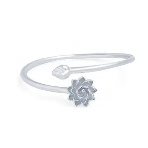 NEMICHAND JEWELS 999 Silver Handmade Lotus Kadaa Bangle Bracelet for Women