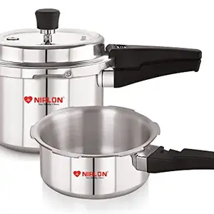 NIRLON Combo Induction Base Outer Lid Aluminium Pressure Cooker, 2 and 3 Liters with Common Lid, Silver price in India.