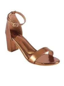 RUXBYPAYAL Women's Golden Block Heel Sandals - Stylish Summer Partywear for Girls & Women (Copper, UK Footwear Size System, Adult, Women, Numeric, Medium, 4)