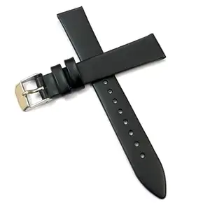 SBWC Black Leather Strap 16mm Genuine Leather Black Strap Silver Buckle Clasp Watch Band Strap for Men and Women