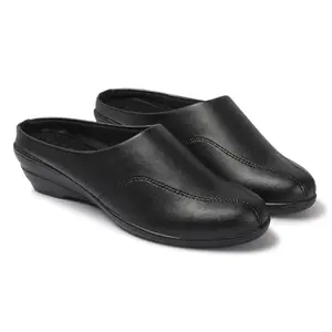 FURIOZZ Women's Formal Back Open Platform Wedge Heel Slip On Mule Shoes P830-Black-36