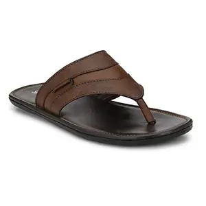 Shences Men's Brown Faux Leather Slip On Casual Sandals
