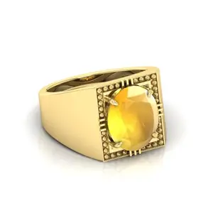RRVGEM Yellow Sapphire Ring 13.25 Ratti 12.00 Carat Yellow Sapphire Pukhraj Gemstone Gold Plated Ring Adjustable Ring Size 16-22 for Men and Women