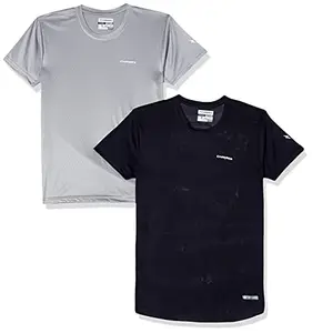 Charged Active-001 Camo Jacquard Round Neck Sports T-Shirt Navy Size Small And Charged Energy-004 Interlock Knit Hexagon Emboss Round Neck Sports T-Shirt Light-Grey Size Small
