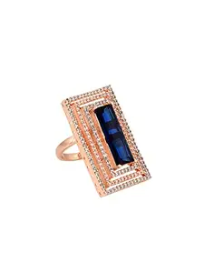 SARAF RS JEWELLERY Rose Blue Studded Solitaire Adjustable Cocktail Finger Ring