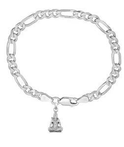 AKSHAT SAPPHIRE 92.5% Pure Sterling Silver Figaro Designer Bracelet with Charm Shiva for Men & Boys