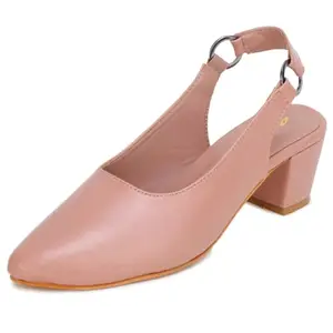 TRASE Block Heels for Women Stylish | Closed Toe Womens Sandals | Fashionable Trending Party and Office Wear Footwear for Girls with Comfortable Elastic Strap (Peach, 4 UK)