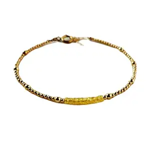 RRJEWELZ Yellow Sapphire Rondelle Beaded Bracelet – Faceted 2mm Yellow Stones with Rosegold Lock – 7 Inch Adjustable link Bracelet for Men & Women|LCBR_RR_06691