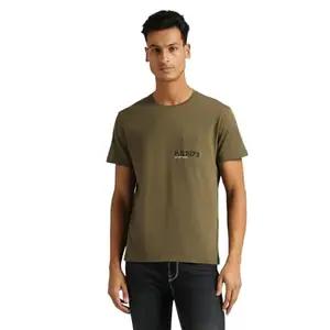 Pepe Jeans Men's Solid Slim Fit T-Shirt (PM509547_Military Green