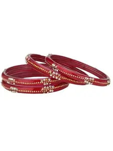 Somil Stylish Glass Bangles/Kada- Perfect For Wedding, Functions, Party And Regular,Pack Of 4, Red- A11