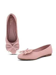 XE Looks Peach Flats with Gold-Tipped Bow – Stylish, Comfortable, and Perfect for Any Occasion for Girls & Women UK-7