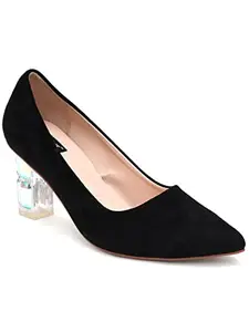 SHERRIF Women's Black Block Heel Pumps (SF-3054-BLACK-37)