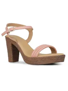 Inc.5 Womens Peach Party Wear Solid Round Toe Block Heel Sandals