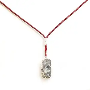 Gempro Gemstone White Druzy Mini Crescent Pendant with Cord Necklace