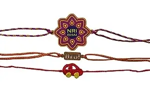 MANUSKRIPT Meera Narula Kalra 3 brothers Rakhi for Raksha Bandhan Colorful Rakhi Bracelet | Rakhi for brother | rakhi with gift (Multi Color_Combo of 3)