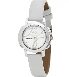 BRATON Stylish New Fashion White Dial Leather Strap Classic Analogue Wrist Watch - for Women