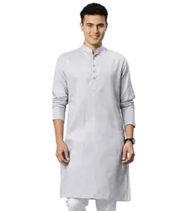 Majestic Man Men's Cotton Regular Fit Traditional Mandarin Collar Ethnic Motifs Solid Long Kurta