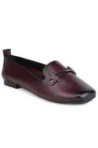 Zoom Shoes Premium Leather Comfortable Lightweight Bellies for Women with Rubber Sole Ideal for Casual Wear Cherry
