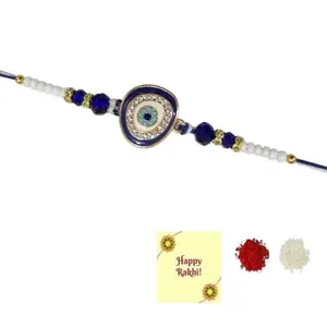 DMS RETAIL Rakhi Bracelet For men Gold Plated Evil Eye Designer Rakhi Bracelet With Navy Blue Enamel & Crystals for Men & Women