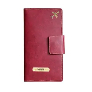 Vorak Ahimsa Ahimsa Leather Personalized Classy Leather 2pcs Travel Wallet for Men's & Women's | Customized Unisex Travel Wallet with Name & Charm(Wine)