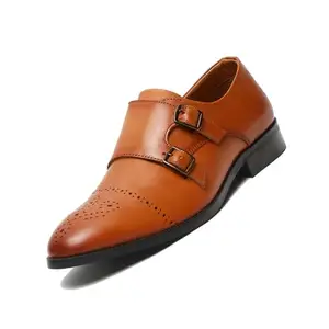 LOUIS STITCH Formal Shoes for Men | Italian Leather Double Monk Strap Handcrafted Shoes | Stylish Lace-Up Business, Formal, Shoes | Dual Tone Russet Tan| UK Size 7 (EUDMTN-)