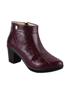 TRYME Latest and Stylish Alluring Block Heel Trendy Casual Boot High Ankle Heel Boots with Zip Look for Womens and Girls Brown
