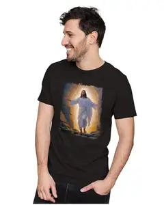 ALLEN BLACK Men's & Women's Regular Fit T-Shirt The Resurrection of Jesus 100% Cotton Unise T-Shirt Black_RESAUR18-Black S Men Round_