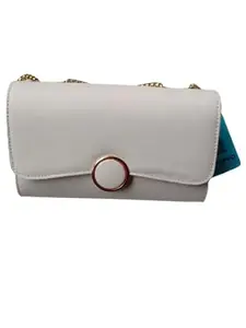 Diamond Décor White Wallet for Women's | Ladies Purse Hand Bag | 2 Pockets Leather Clutch with Chain | 1 Phone and 1 Coin Compartment | Magnetic Closure (White)